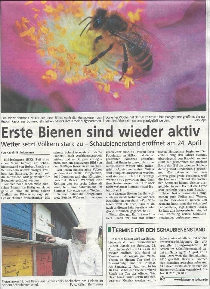 Pressebericht 2010: Erste Bienen sind wieder aktiv